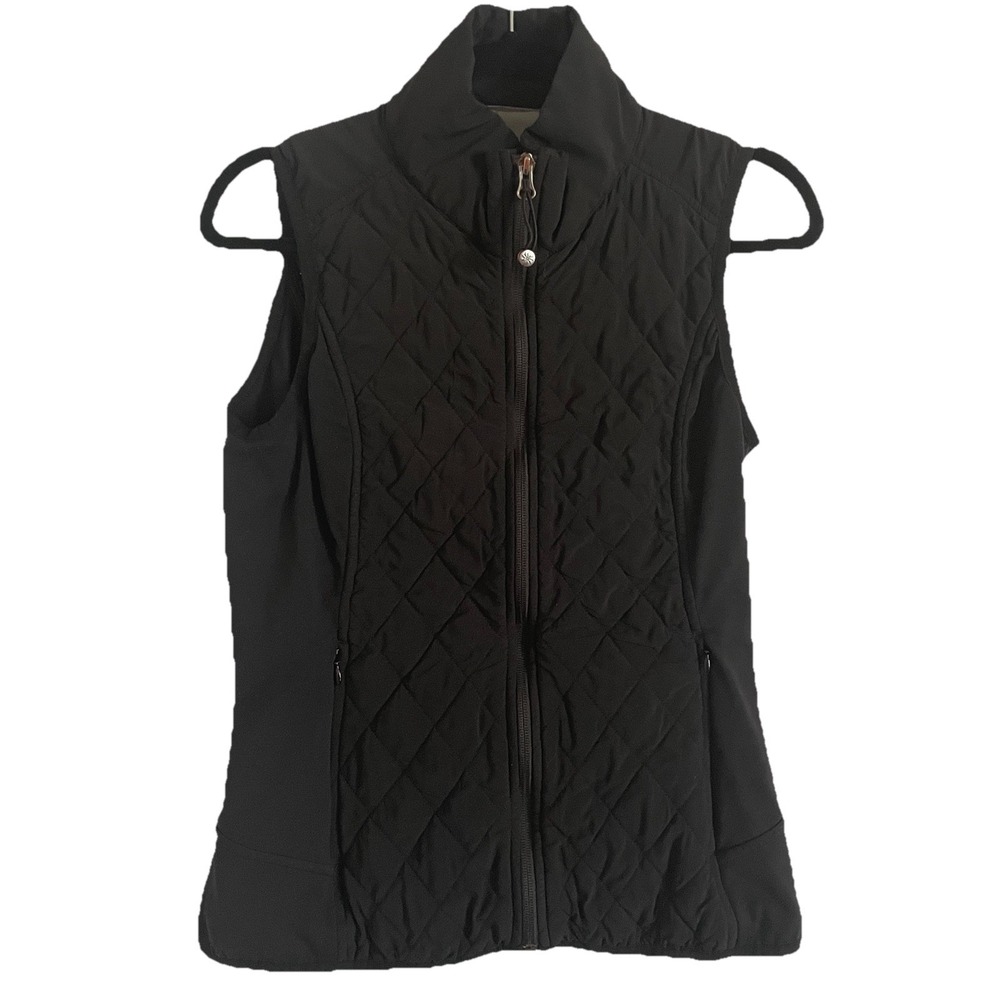 Athleta Women's Small Black‎ Zip-up Sleeveless Quilted Vest Pockets Athleisure